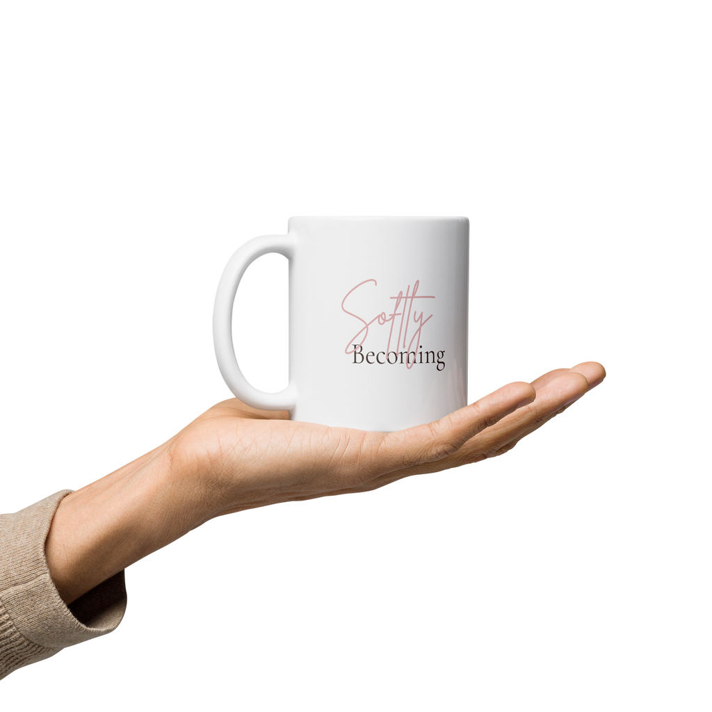Softly Becoming Inspirational Coffee Mug | Positive Affirmation Gift | White Glossy Ceramic Mug