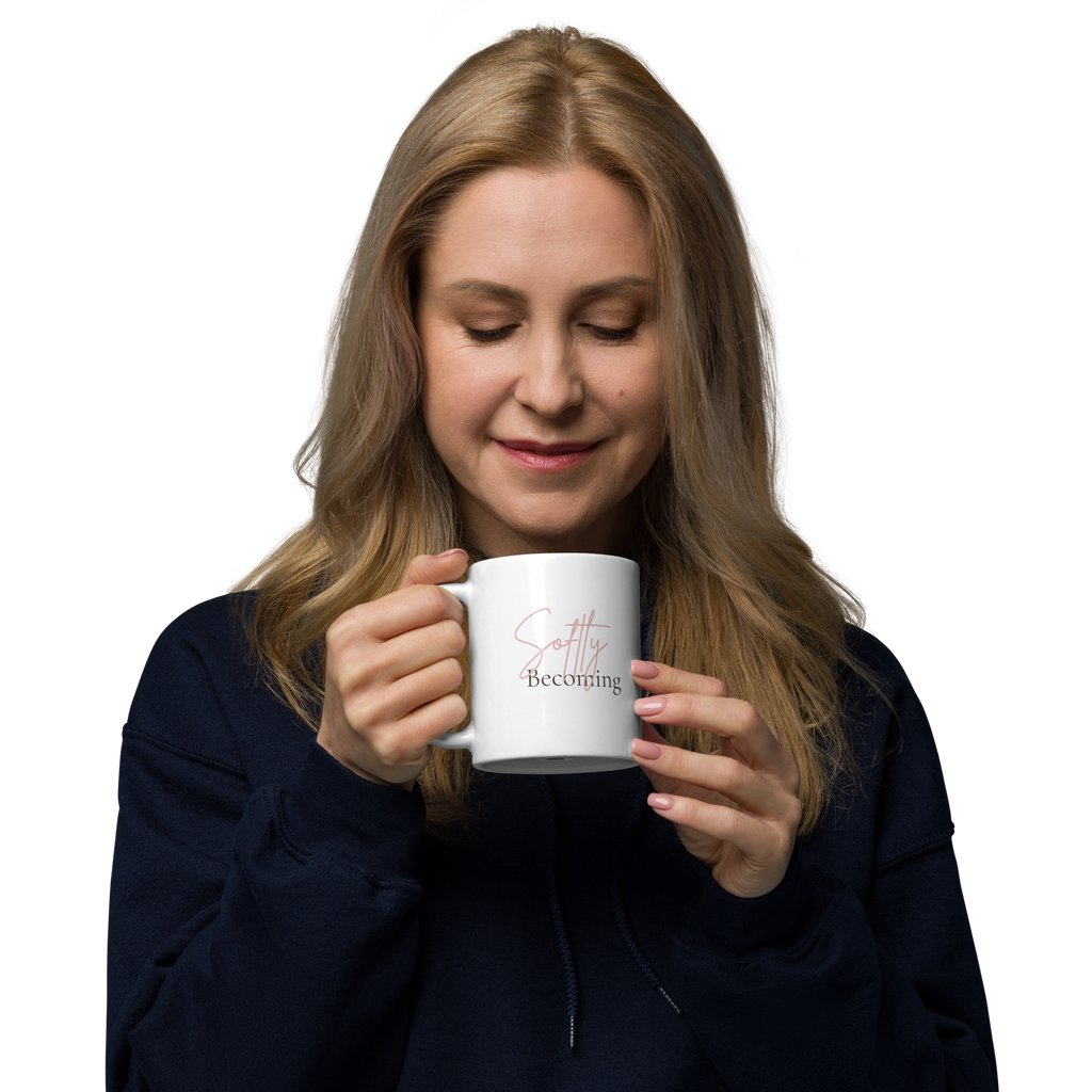 Softly Becoming Inspirational Coffee Mug | Positive Affirmation Gift | White Glossy Ceramic Mug